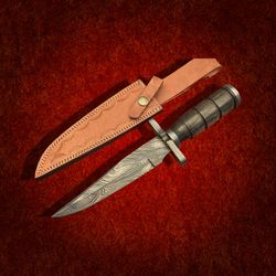custom handmade damascus steel dagger hunting knife with leather sheath hand forged knife gift knife mk5057m