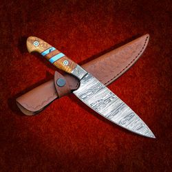 custom handmade bowie Damascus steel  hunting knife with leather sheath hunting knife skinner knife  hand forged mk5133m
