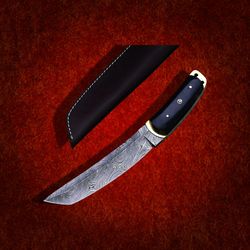 knife skinner custom handmade bowie damascus steel  hunting knife with leather sheath hunting knife  hand forged mk5065m