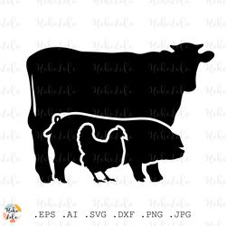Farm Animal Svg, Cow Svg, Chicken Svg, Pig Silhouette, Stencil Template Dxf, Clipart Png, Pig Svg, Farm Animal Cricut