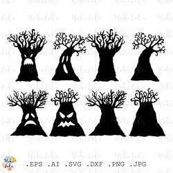 Halloween Tree Svg, Halloween Tree Silhouette, Halloween Tree Cricut, Halloween Tree Clipart Png, Stencil Templates Dxf
