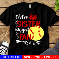 Older Sister Biggest Fan, Baseball Svg, Girl Baseball Shirt Svg, Heart On That Field Svg For Cricut & Silhouette