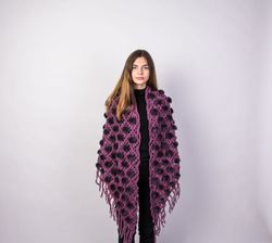 Women's Knitted Cape with Genuine Mink Fur and Knitted Mink Women's Shawl One Size