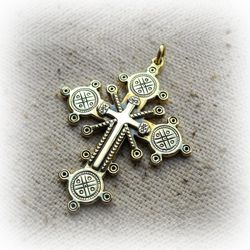 Brass cross necklace pendant,gutzul Brass Cross charm,ukrainian brass cross jewelry charm,christianity gift online
