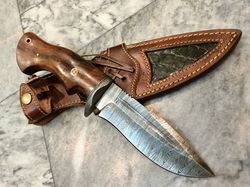 Handmade Damascus bowie knife with sheath Fixed blade hunting knife for Survival Ergonomic Walnut wood handle handmade K