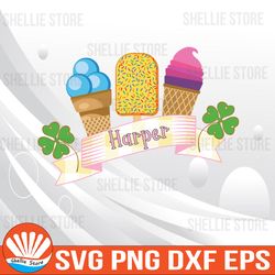 Ice Cream Trio Girl Svg, Faux Applique PNG, Digital Download for sublimation and printables