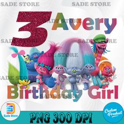 Trolls Birthday Iron On Transfer, Birthday Girl Party Printable, Trolls Png, digital file, Trolls birthday decoration