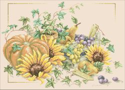 PDF Cross Stitch Digital Pattern - Pumpkin and Sunflowers - Embroidery Counted Templates