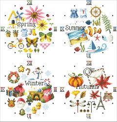 PDF Cross Stitch Digital Pattern - Clock - Seasons - Embroidery Counted Templates