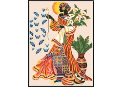 PDF Cross Stitch Digital Pattern - Folk outfit with butterflies and white callaas - Embroidery Counted Templates
