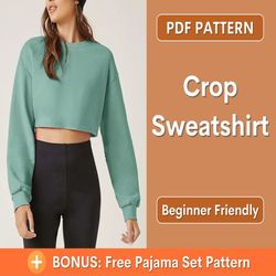 sweatshirt pattern, pdf sewing pattern, cropped sweatshirt pattern pdf, women pattern, easy sewing pattern, women