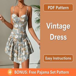 Vintage Dress Pattern | Dress Sewing Pattern | Cottagecore dress pattern | Prom Dress Pattern | Women Sewing Pattern