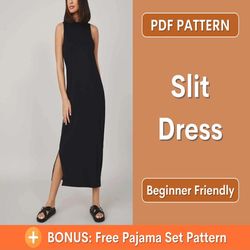 Dress Sewing Pattern - Slit Dress pattern - Prom Dress Pattern - Evening dress pattern, Easy pattern women, Sleveeless
