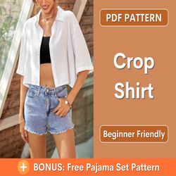 Crop Shirt Sewing Pattern, Women Shirt Pattern, Short Shirt Pattern, Sewing Pattern, Women Sewing pattern, Shirt Pattern