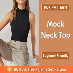 Mock Neck Top Sewing Pattern, Crop Top Pattern PDF, Tank Top Sewing Pattern, Easy Pattern, Instant Download, XS-XL