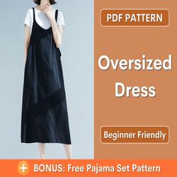 Oversized Dress Pattern, Overall dress pattern, Jumper pattern, Dress Pattern - PATTERN Women's Dress, Sewing Pattern