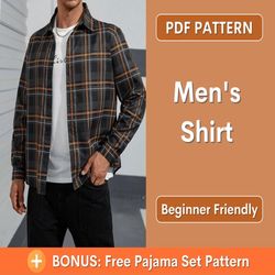 Pattern Men's Shirt | Men Shirt Sewing Pattern PDF | Men's Button Shirt Pattern | Men's Pattern PDF Button-Up Shirt
