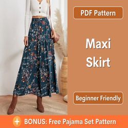 Maxi Skirt Pattern | Skirt PDF Sewing Pattern | Skirt Pattern | Beginner Sewing Pattern | Women Sewing Pattern | Long