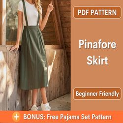 Pinafore Skirt Pattern | S-XL | Skirt Sewing Pattern | Pinafore Pattern | Suspender skirt pdf pattern, pinafore pattern