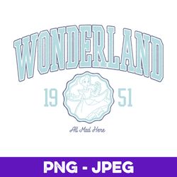 Disney Alice In Wonderland Blue Collegiate 1951 V1 , PNG Design, PNG Instant Download