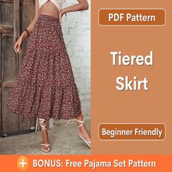 tiered skirt pattern | skirt pdf sewing pattern | long skirt pattern | beginner sewing pattern | women sewing pattern