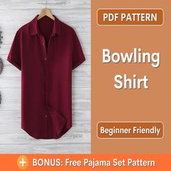Bowling Shirt Sewing Pattern, Men Shirt Pattern, Men's Pattern, Bowling Shirt PDF Pattern, Tropical shirt sewing pattern