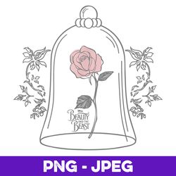 Disney Beauty & The Beast Glass Rose Lineart Graphic V4 , PNG Design, PNG Instant Download