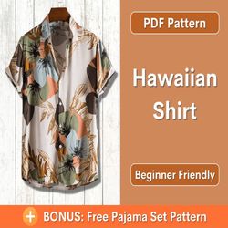 Hawaiian Shirt Sewing Pattern, Tropical shirt sewing pattern, Summer Shirt Pattern, Men Shirt Pattern, Men's PDF Pattern