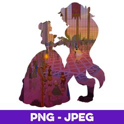Disney Classic Beauty and the Beast Silhouette Dance V1 , PNG Design, PNG Instant Download