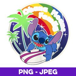 Disney Lilo & Stitch Rainbow Surf Stitch Ohana Means Family V2 , PNG Design, PNG Instant Download