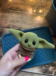 babe yoda crochet rattle, first baby toy, baby gift, organic newborn toy, cotton knitted toy