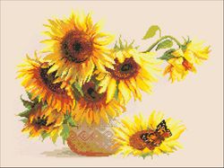 PDF Cross Stitch Digital Pattern - The Sunflowers in a Vase - Embroidery Counted Templates