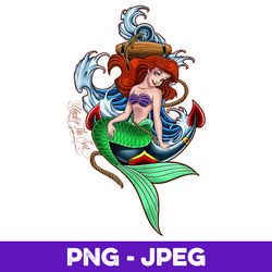 Disney Little Mermaid Under The Sea Tattoo Style Portrait V2 , PNG Design, PNG Instant Download