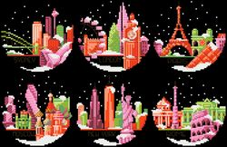 PDF Cross Stitch Digital Pattern - The City Snow Globes - Embroidery Counted Templates