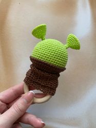 shrek crochet rattle, first baby toy, baby gift, organic newborn toy, cotton knitted toy, ogre, newborn photography prop