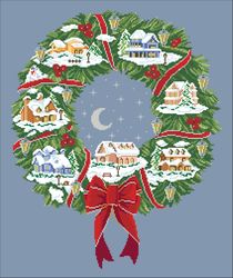 PDF Cross Stitch Digital Pattern - The Christmas Wreath - Embroidery Counted Templates