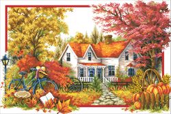 PDF Cross Stitch Digital Pattern - The Landscape - Seasons - Autumn Comes - Embroidery Counted Templates