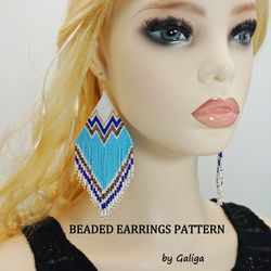 Snowy Mountains Fringe Beaded Earring Pattern Brick Stitch Delica Seed Beads Beadwork Jewelry DIY Beading Large Earrings