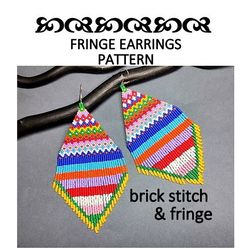 colorful stripes fringe beaded earring pattern brick stitch delica seed beads beadwork jewelry diy beading earrings