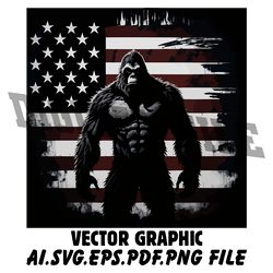 BIGFOOT ON THE BACKGROUND OF THE AMERICA FLAG AI.SVG.EPS.PDF.PNG DOWNLOAD DIGITAL SUBLIMATION FILES