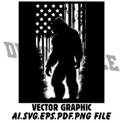 BIGFOOT ON THE BACKGROUND OF THE AMERICA FLAG AI.SVG.EPS.PDF.PNG DOWNLOAD DIGITAL SUBLIMATION FILES