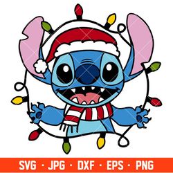 Stitch Christmas Lights Svg, Christmas Svg, Disney Christmas Svg, Santa Claus Svg, Cricut, Silhouette Vector Cut File