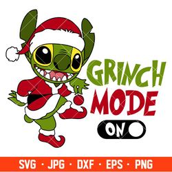 Stitch Grinch Mode On Svg, Christmas Svg, Merry Grinchmas Svg, Santa Claus Svg, Cricut, Silhouette Vector Cut File