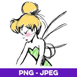 Disney Peter Pan Tinker Bell Sketch Profile V1 , PNG Design, PNG Instant Download