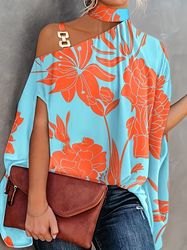 women's blouse summer halter batwing sleeve floral print blouse
