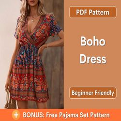 Boho dress sewing pattern | XS- XXL | Dress pattern | Dress Sewing Pattern PDF | Summer dress pattern | Women sewing