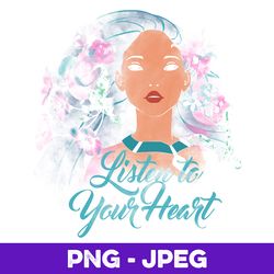 Disney Pocahontas Listen To Your Heart Watercolor Portrait V1 , PNG Design, PNG Instant Download