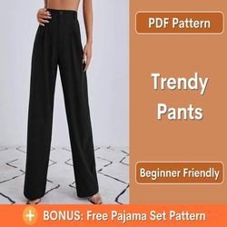 Wide Leg Pants Pattern | Trendy Pants Sewing Pattern | Pants Pattern | Sewing Pattern, Women Sewing Pattern | S- XL