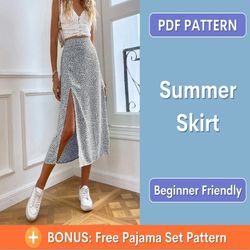 Easy Skirt Pattern for Women | XS-XXL | Slit skirt pattern | Skirt Pattern | Skirt for women PDF Pattern | Skirt with