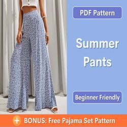 Wide Leg Pants Pattern | Comfy Pants Sewing Pattern | Summer Pants Pattern | Beginner Sewing Pattern | Women Sewing